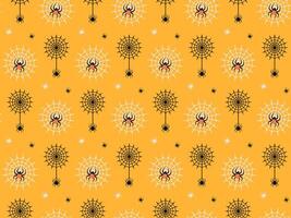 Halloween Seamless Pattern with spider and web on yellow background. Spooky repeating print. in minimalist flat style vector