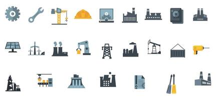 A comprehensive set of industrial and construction icons, including tools, machinery, energy symbols, and technology elements. Ideal for representing various aspects of industry and infrastructure. vector