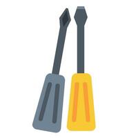 Two screwdrivers, one flat head with a gray handle and one Phillips head with a yellow handle, symbolizing tools and repair. Ideal for DIY, construction, and maintenance themes. vector