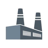 Factory icon with two large chimneys and multiple windows, symbolizing industry and manufacturing. Ideal for industrial, production, and business themes. vector
