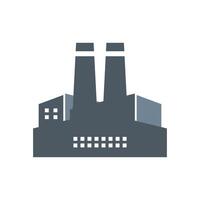 Monochromatic factory icon with a central building, triangular roof, windows, and a tall chimney, symbolizing industry and manufacturing. Ideal for industrial, production, and business themes. vector