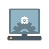 Computer monitor with gears, symbolizing settings and configuration. Ideal for tech, software, and IT themes. vector