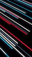 Stream of colorful lines moving diagonally on black background. Animation. Bright lines move in diagonal stream on black background video