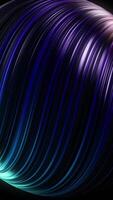 3D ball of neon lines rotates on black background. Animation. Beautiful 3D sphere of curved neon stripes rotates on black background video