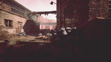 Abandoned factory with collapsing brick buildings in deteriorating state video