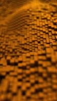 Waves in cyberspace of cubic shapes. Animation. Abstract background with animation of waving surface from cubes. Seamless loop video