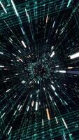 Cyber square tunnel with neon stripes. Animation. Hypnotic effect of diving into cyber space through tunnel with neon stripes and stream of shining lines video