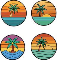 Palm tree with sun sets in sea beach vector