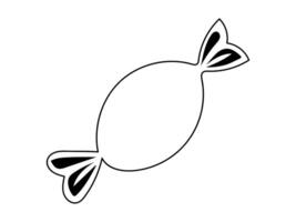 Black outline of a wrapped candy isolated on white background. Concept of sweets, confectionery, dessert, minimalistic design, line drawing. Print, design element vector