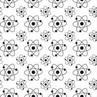 Seamless Black Atom Pattern on White Background. Concept of Science Illustration, Atomic Structure, Chemistry, Physics. Educational Design Element, Scientific Wallpaper, Wrapping paper, Print, Art vector