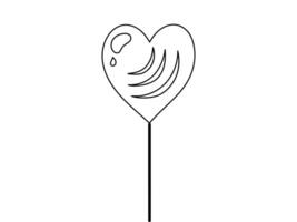 Black outline of a heart-shaped lollipop illustration isolated on a white background. Concept of candy design, sweet treat, simple line art. Perfect for prints, icons vector