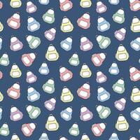 Seamless pattern with colorful backpacks isolated on dark blue background. Concept of school accessories, student gear, travel, tourism. Modern design element for textiles, wrapping paper, stationery vector