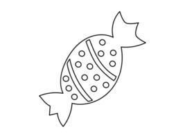Black outline of a wrapped candy isolated on white background. Concept of sweets, confectionery, dessert, minimalistic design, line drawing. Print, icon, coloring page vector