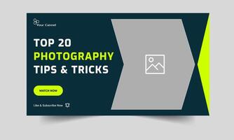 Trendy photography daily tips and tricks thumbnail banner design, daily photography learning tips and techniques cover banner design, editable eps 10 file format vector