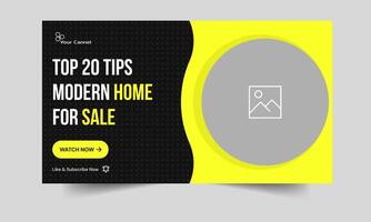 Editable modern house sale tips and tricks cover banner design, Techniques for modern home sale discount thumbnail banner design, editable eps 10 file format vector
