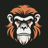 Chimpanzee angry face logo is shown on a black background vector