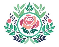 A rose is surrounded by leaves and flowers vector
