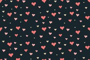 Valentine pattern with scattered pink and cream hearts on a dark background in romantic style. vector