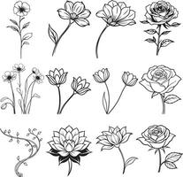 Hand-Drawn Outline Flowers for Your Artistic Projects vector