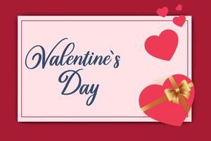 Creative concept of Valentine's Day card with hearts and golden gift design on a red and white background. Festive concept for background, greeting card, website, mobile website banner, social media. vector