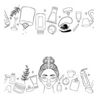 Minimal banner, seamless bordersignboard, poster. line art sketch for spa background. vector
