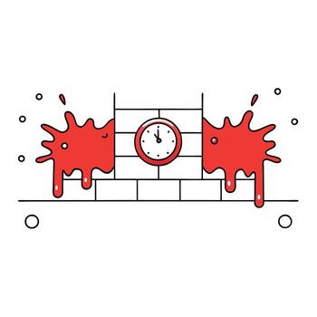 A clock with red paint on it and a red splatter vector