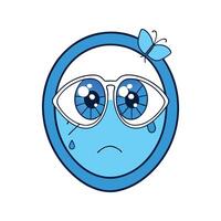 A blue face with glasses and a butterfly vector