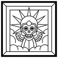 A black and white drawing of a skull with wings vector