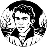 A black and white portrait of a man in a circle vector