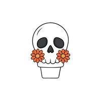 Skull with flowers in a pot on a white background vector
