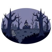 A cartoon graveyard with a ghost in the middle vector
