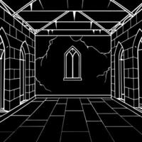 A black and white drawing of a room with a window vector