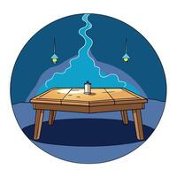 A cartoon illustration of a table with a lamp and a bottle vector