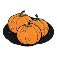 Three pumpkins on a black plate with holes vector