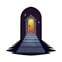 An open door with a yellow door in the middle of a dark tunnel vector