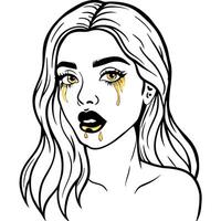 A girl with tears on her face vector