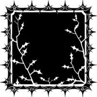 A black and white illustration of a frame with holly leaves vector