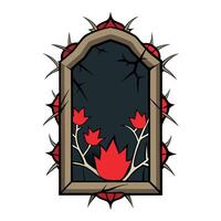 A red and black frame with a flower on it vector