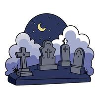 A graveyard with tombstones and moon at night vector