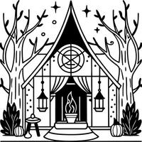A black and white drawing of a house with a tree in the background vector
