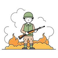 A soldier with a rifle standing in front of a fire vector
