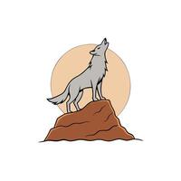 Howling wolf on top of mountain, illustration vector