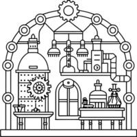 A black and white illustration of a laboratory vector