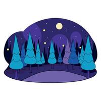 Night forest with trees and moon illustration vector