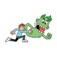 A cartoon man is trying to catch a monster vector