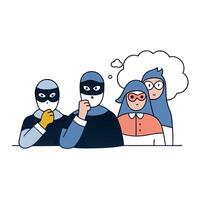 A cartoon of people wearing masks and thinking vector
