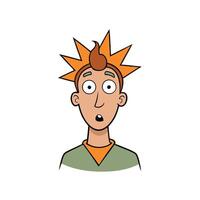 A cartoon man with a spiky hair and a surprised expression vector