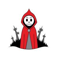 A cartoon red hooded figure with a sword vector