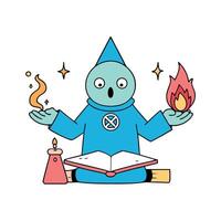 A cartoon character with a book and a fire vector