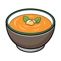 A bowl of soup with a leaf on top vector